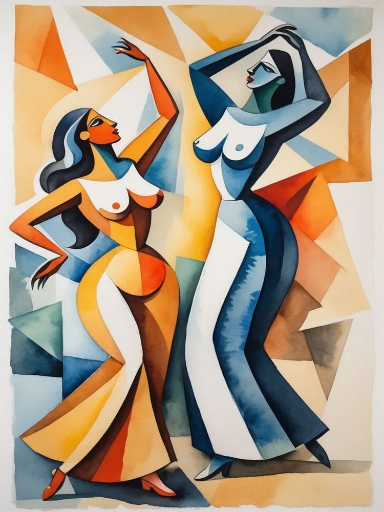 Two Women Dancing Watercolor Painting 1