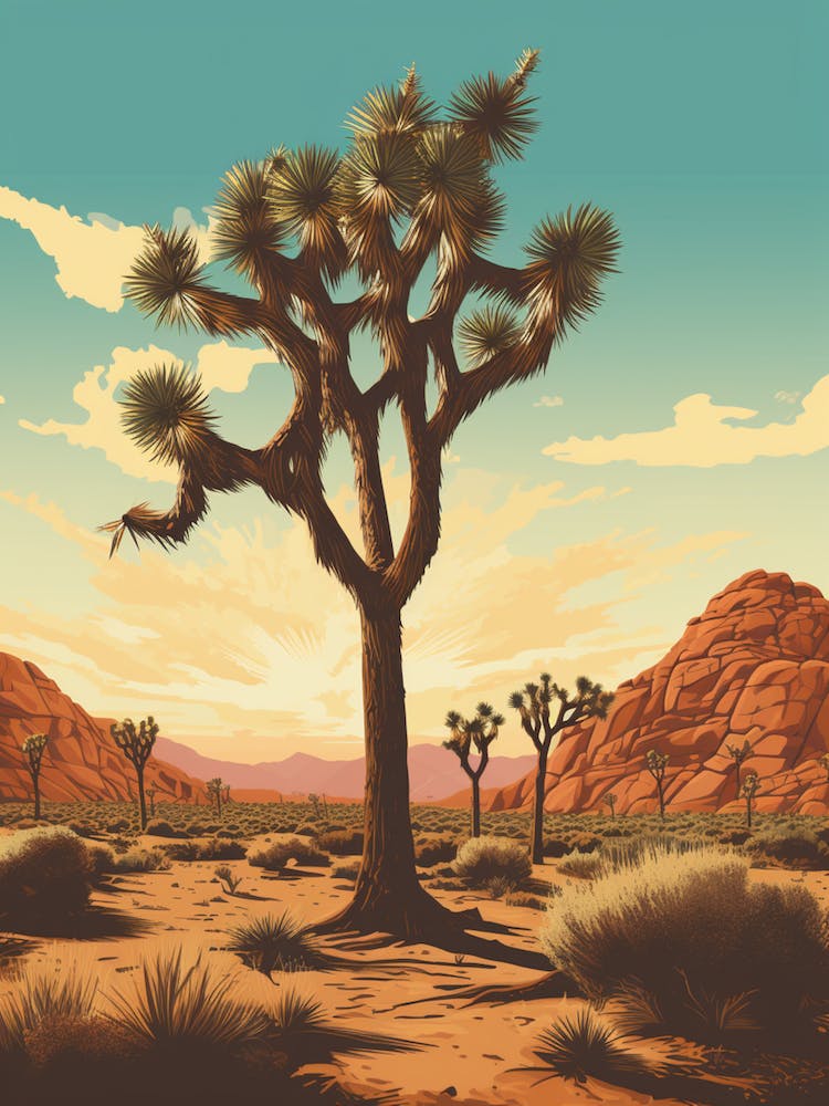  Retro Illustration Of A Joshua Tree At Dawn In Desert 3