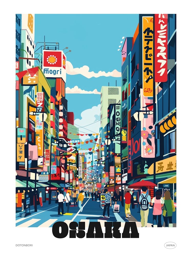 Dotonbori Osaka 1 Colourful Illustration Poster
