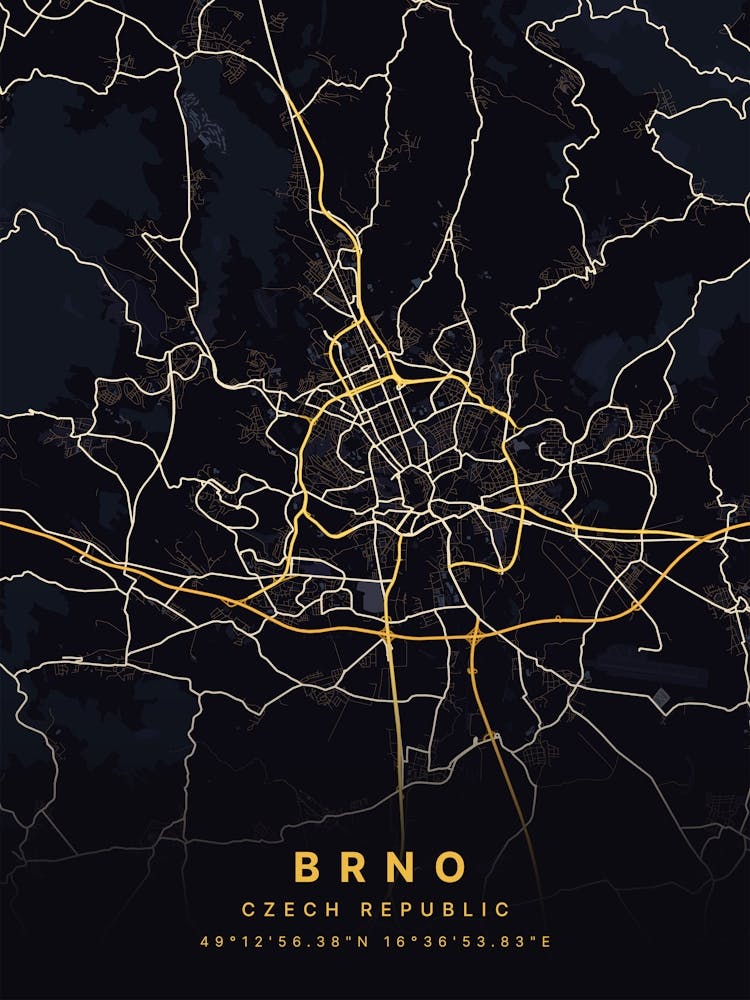 Brno Czech Republic Black And Gold Map 1