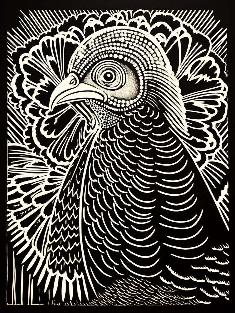 B&W Bird Linocut Turkey 4