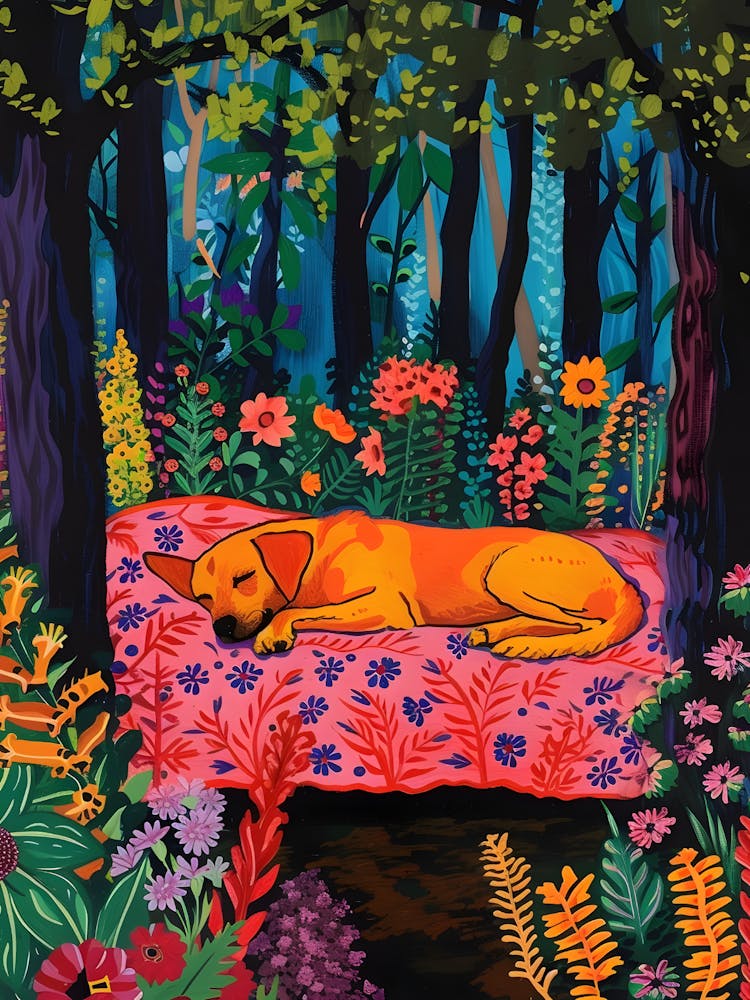 Dog Sleeping In The Forest
