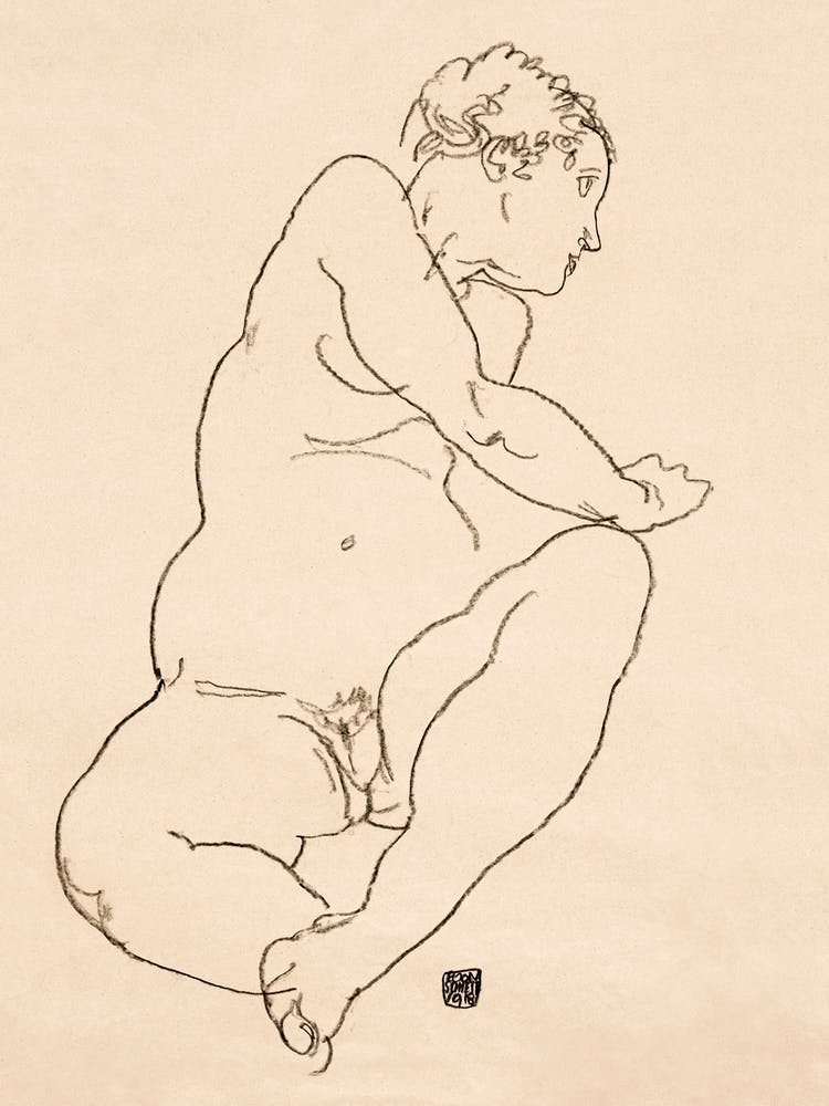 Female Nude Bending To The Left (1918), Egon Schiele