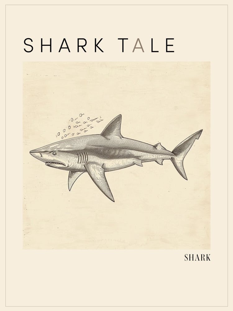 Vintage Shark Pencil Illustration 2 Poster