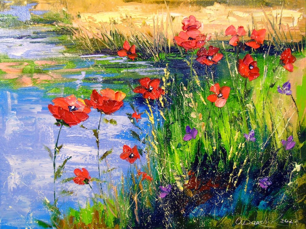 poppies by the pond