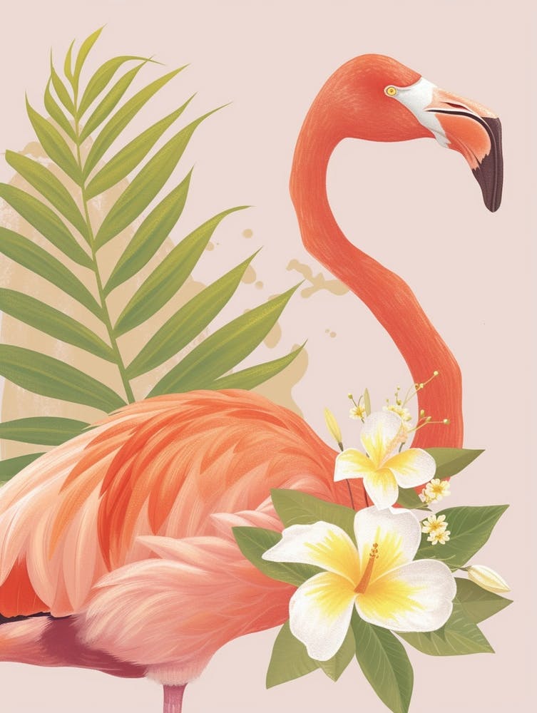 Andean Flamingo And Plumeria Minimalist Illustration 3