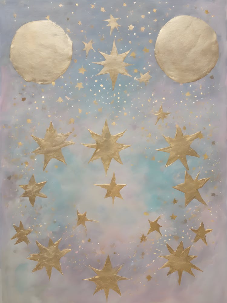 Wabi Sabi Dreams Collection 7 - Japanese Minimalism Abstract Moon Stars Mountains and Trees in Pale Neutral Pastels And Gold Leaf - Soul Scapes Nursery Baby Child or Meditation Room Tranquil Paintings For Serenity and Calm in Your Home