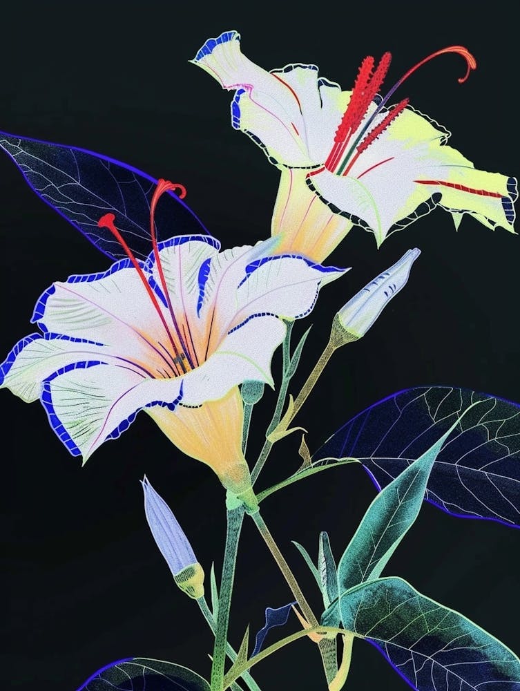 Fleurs Néon Sur Noir Belle de Nuit 1