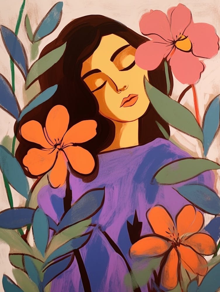 Woman With Autumnal Flowers Periwinkle