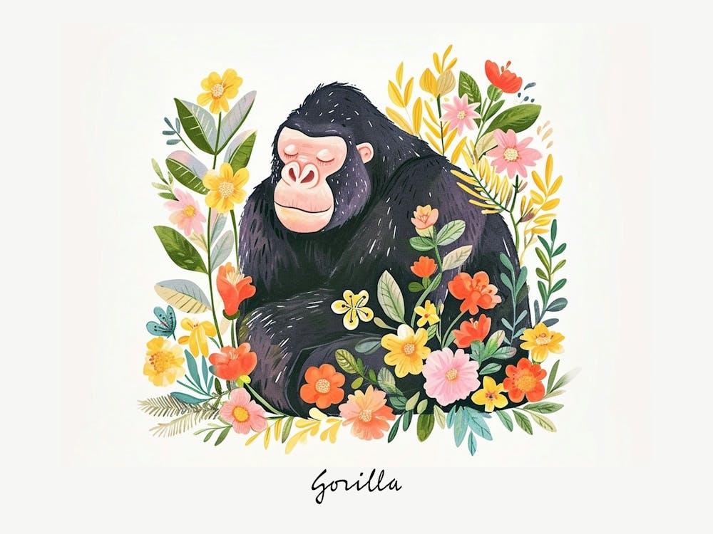 Petit Gorille Fleuri 3 Affiche