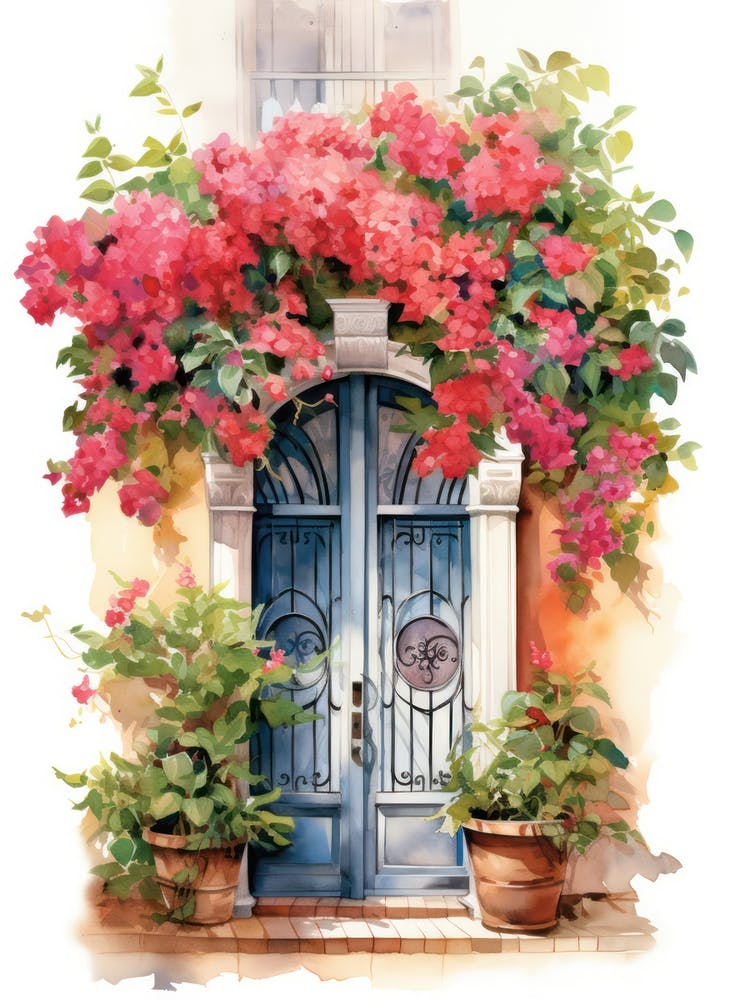 Barcelona, Spain   Mediterranean Doors Watercolour Painting 2