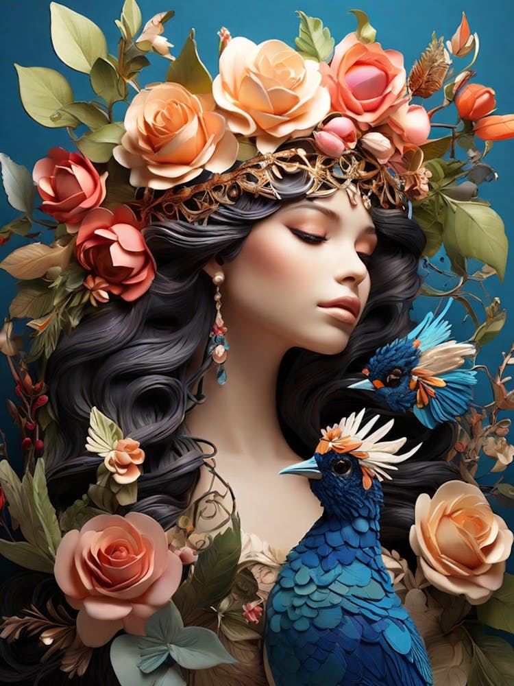 Portrait Of A Woman With Birds