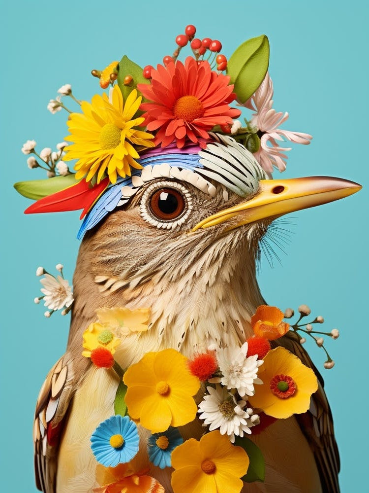 Bird With A Flower Crown Hermit Thrush 2