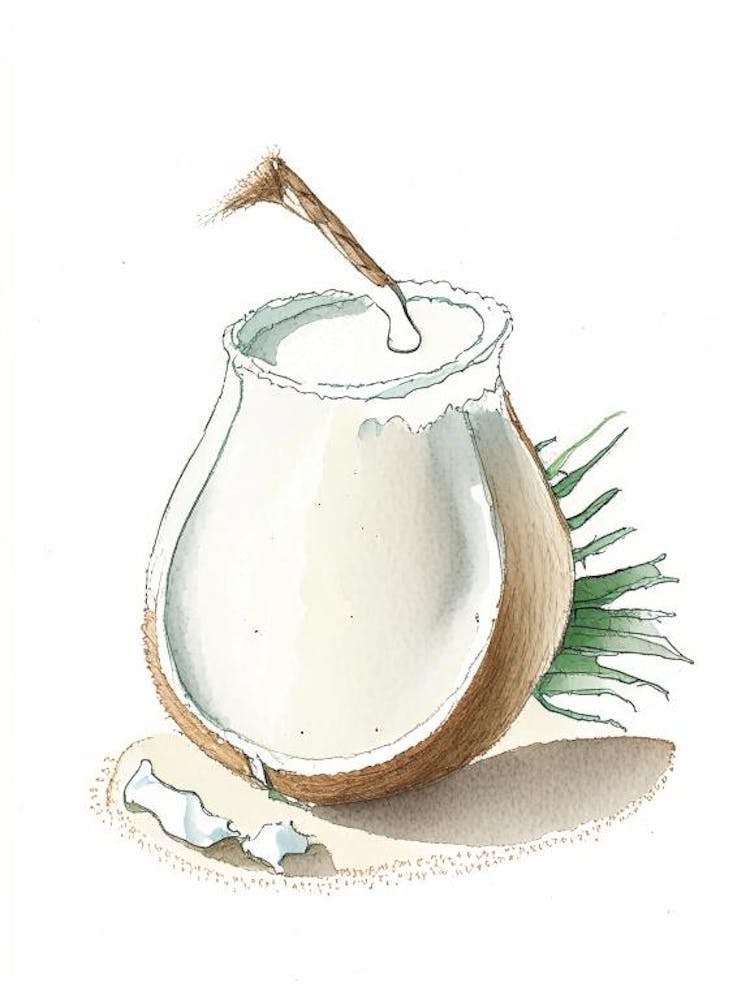 Coconut Milk Dairy Food Pencil Illustration 1