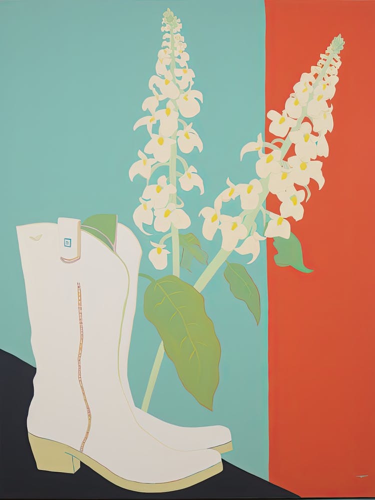 A Painting Of Cowboy Boots With Snapdragon Flowers, Pop Art Style 3