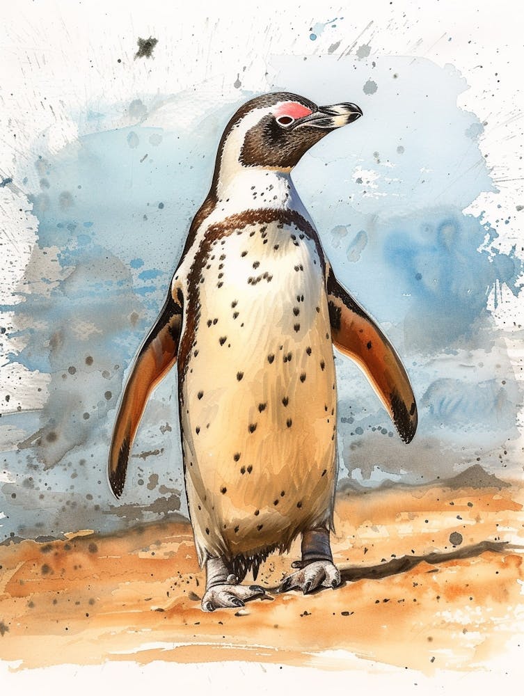 Humboldt Penguin Ross Island Watercolour Painting 2