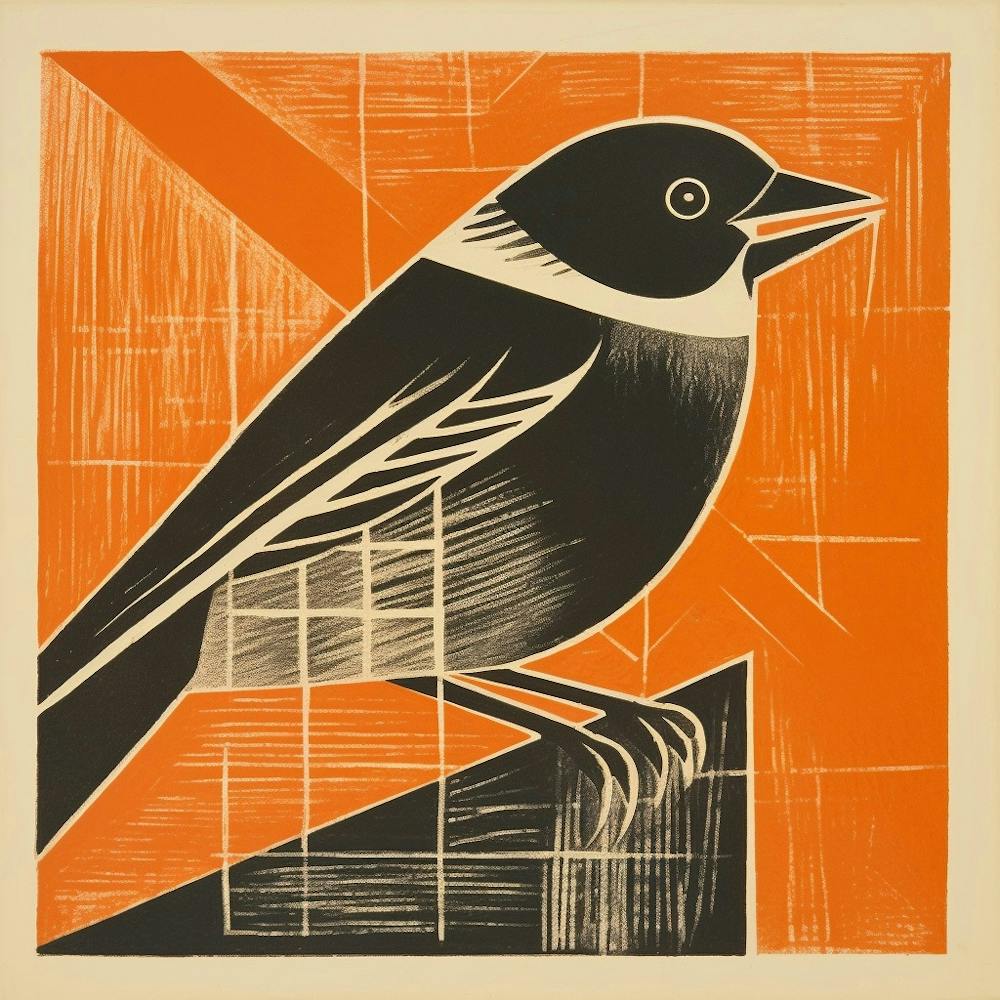 Retro Bird Lithograph Sparrow 4