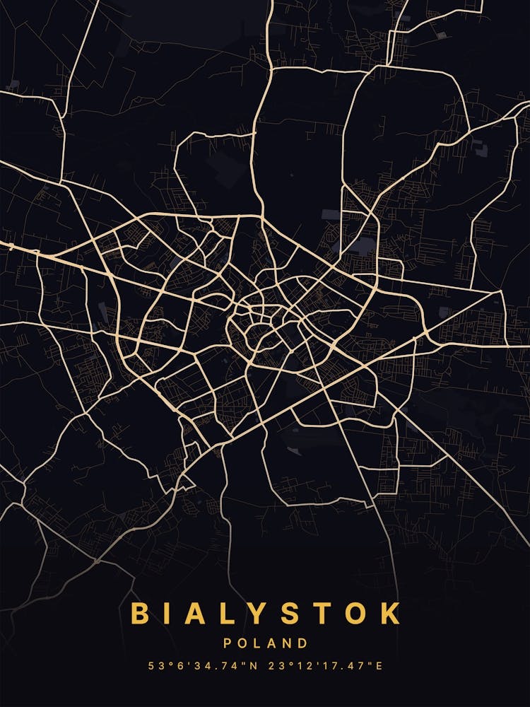 Bialystok Poland Black And Gold Map
