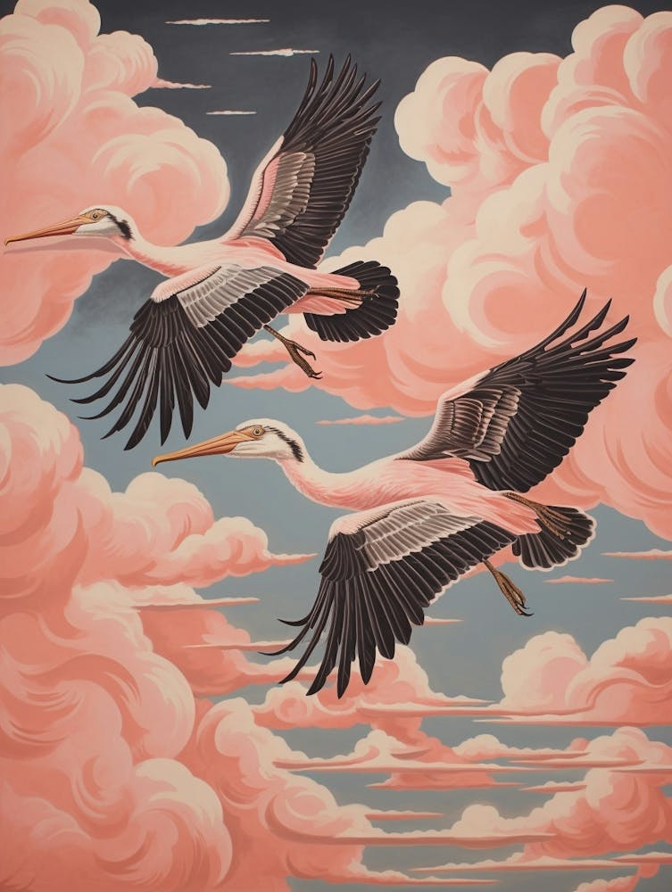 Vintage Japanese Inspired Bird Print Pelican