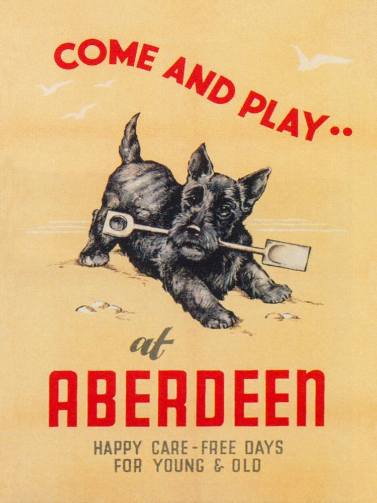 Aberdeen Scotland, Scottish Terrier Dog, Vintage Travel Poster