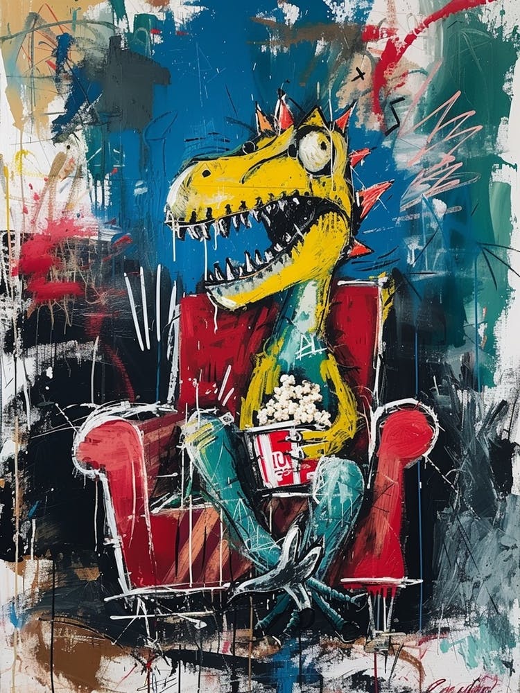 Paint Splash Dinosaur Eating Popcorn 2