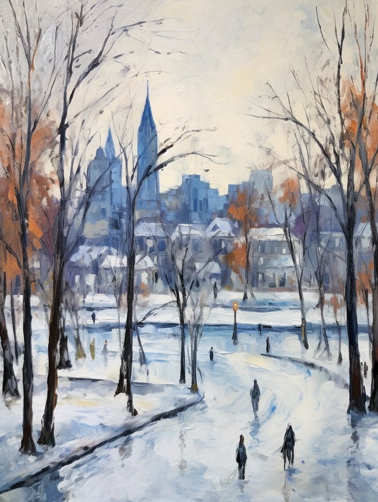 Winter City Park Painting Parc Jean Drapeau Montreal Canada 1