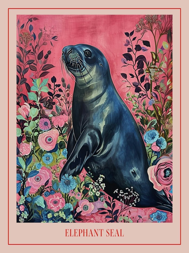 Floral Animal Painting Elephant Seal 2 Poster
