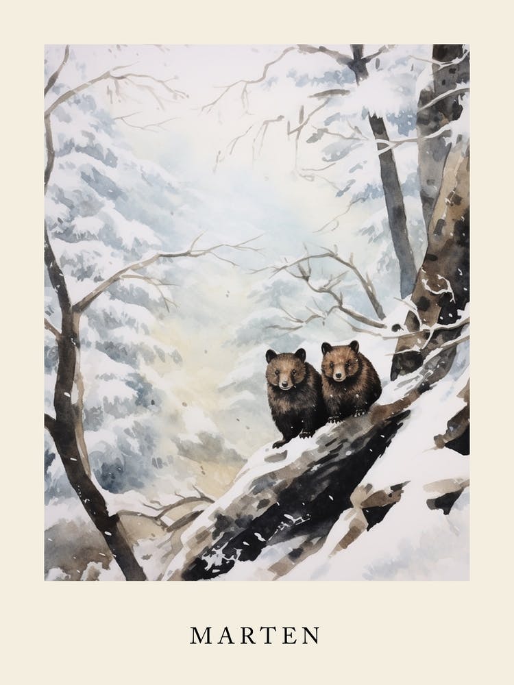 Winter Watercolour Marten 2 Poster