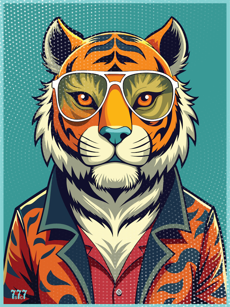 Vintage Tiger with sunglass
