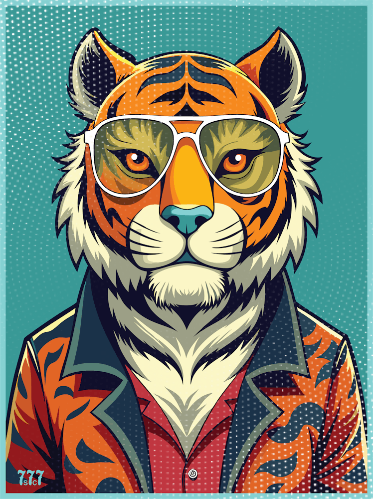 Vintage Tiger with sunglass