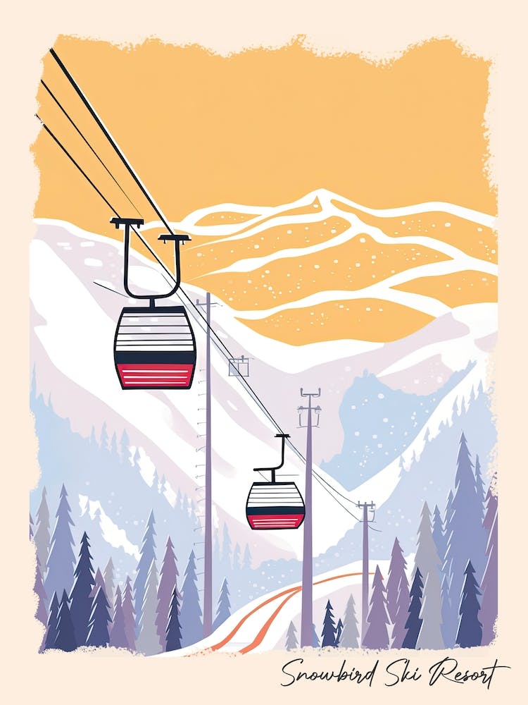 Poster Of Snowbird Ski Resort   Utah, Usa, Ski Resort Pastel Colours Illustration 0