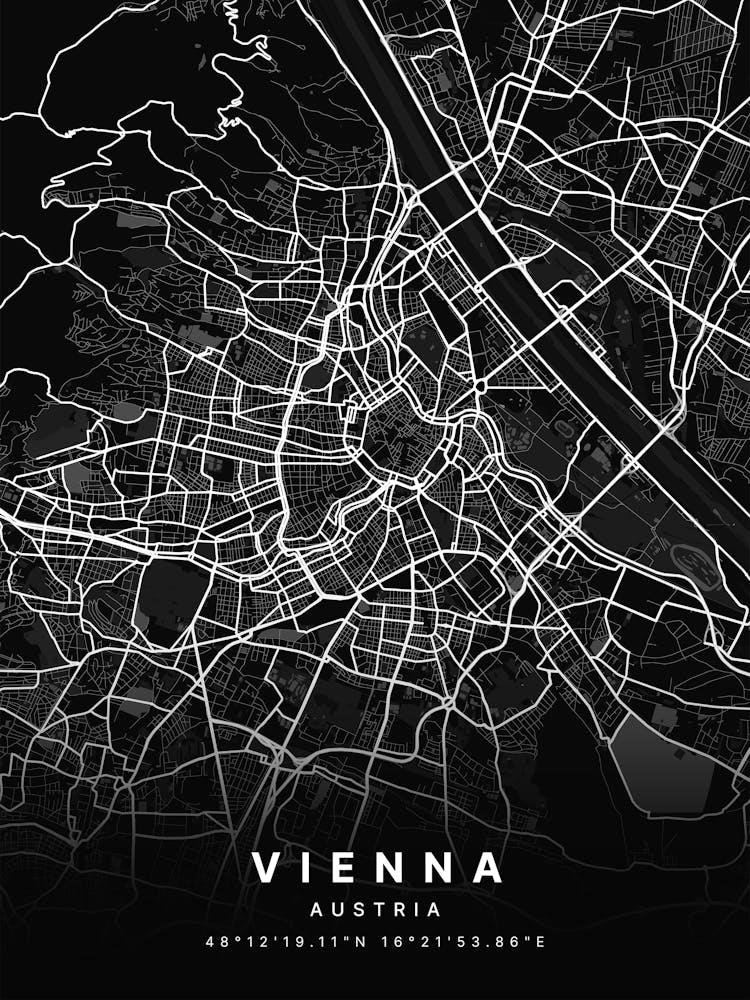 Vienna Austria Black Map Zoomed