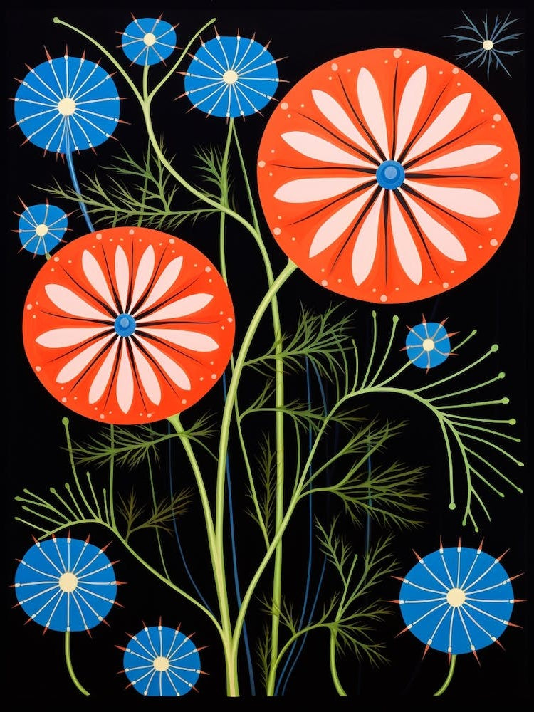 Nigella 3 Hilma Af Klint Inspired Flower Illustration