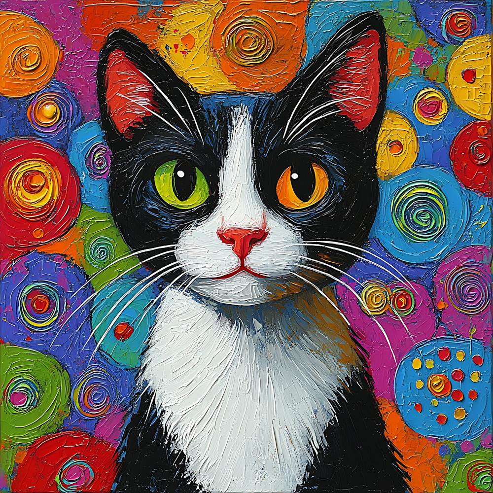 Tuxedo Cat Colorful 1