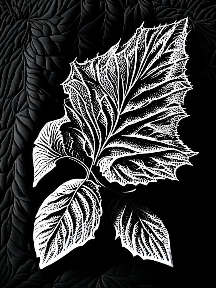 Raspberry Leaf Linocut 5