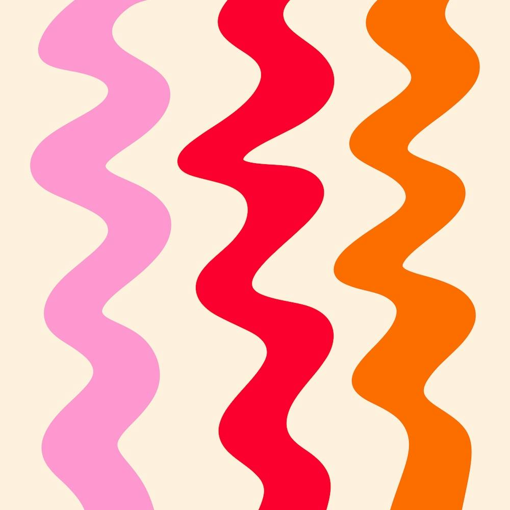 Squiggly Lines pink, red and orange