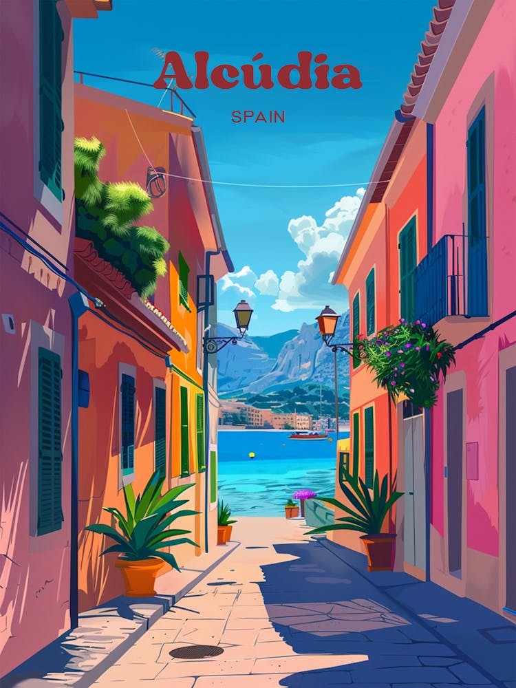 Alcudia Spain Island Digital Travel Illustration