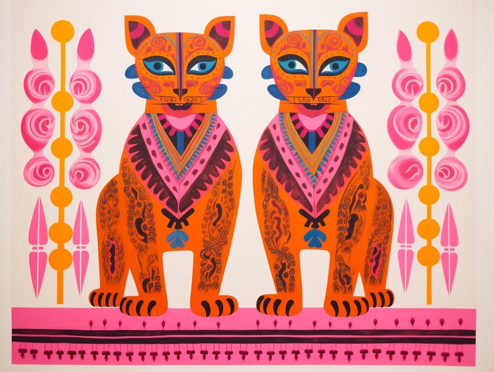 Mountain Lion 3 Folk Style Animal Illustration