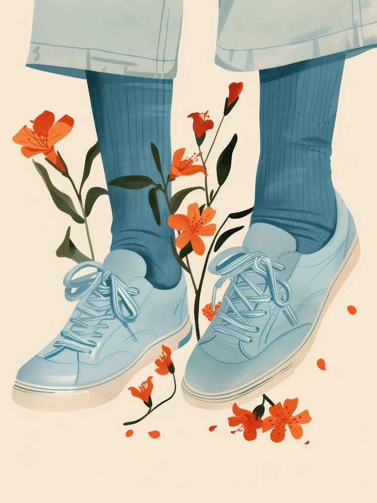 Blaue Mädchenschuhe Mit Blumen 1