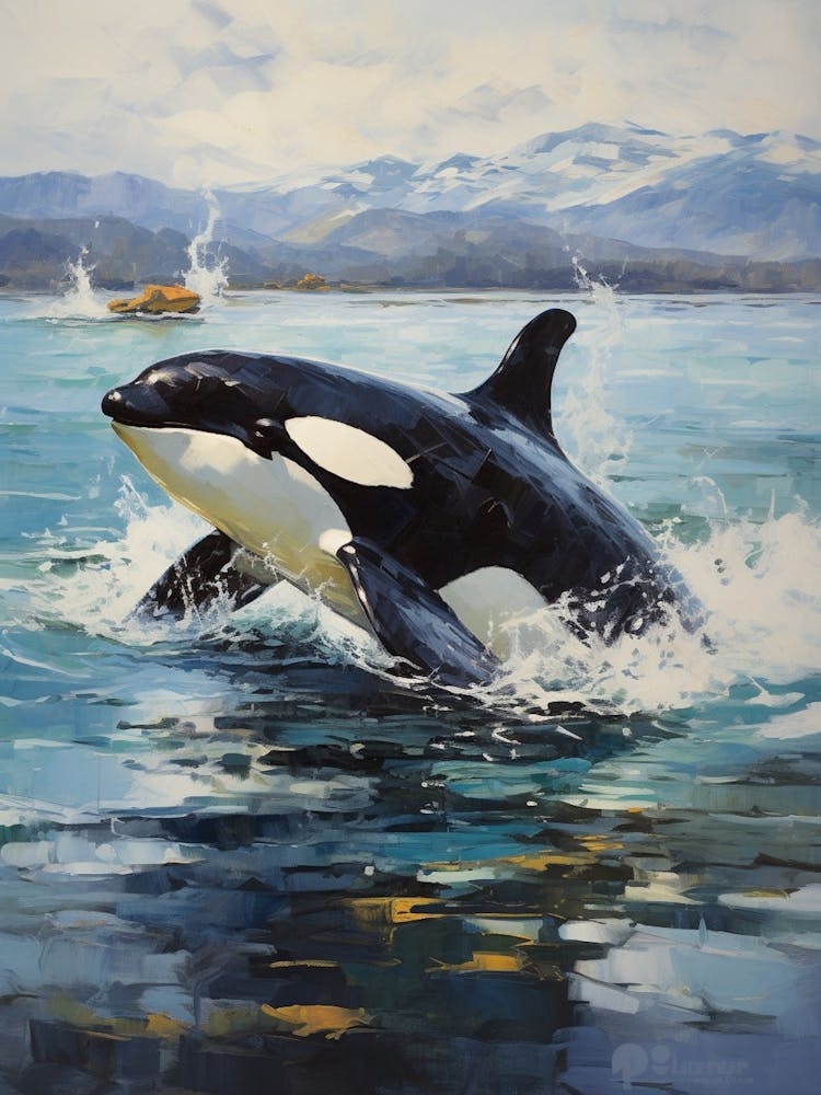 Cold Icy Oil Painting Style Of Orca Whale