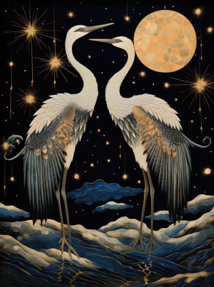 Two Cranes At Night 1