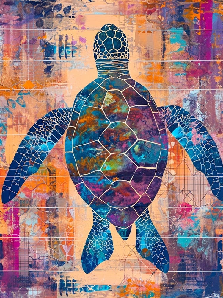 Regenbogen-Meeresschildkröte Mixed-Media-Gemälde