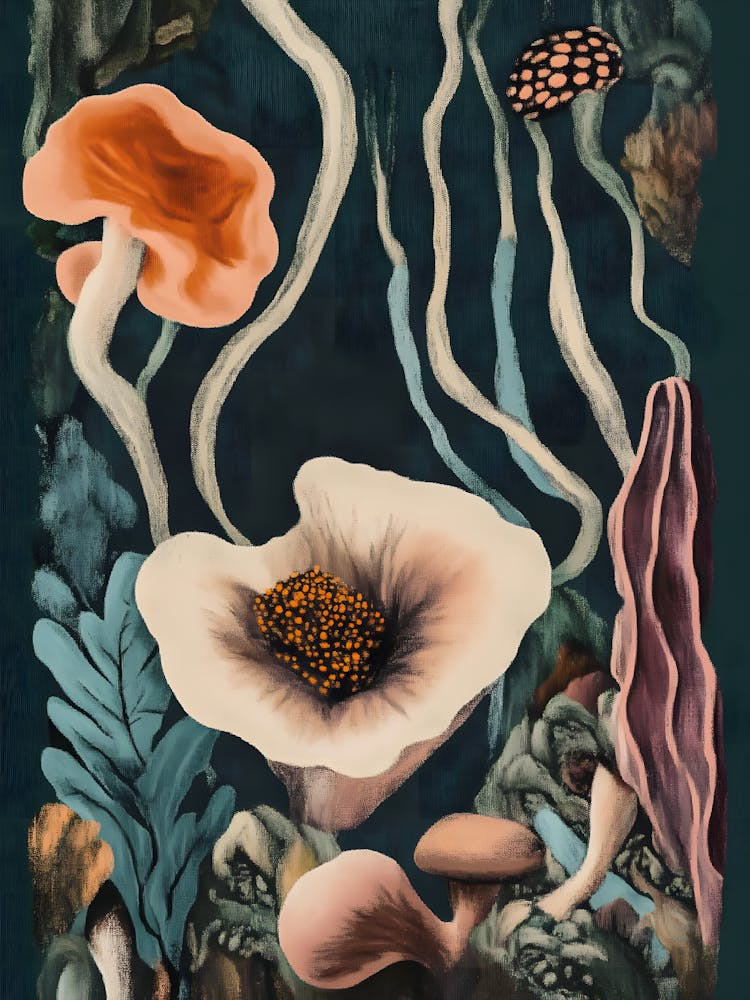 Maximalist Mushrooms In The Forest