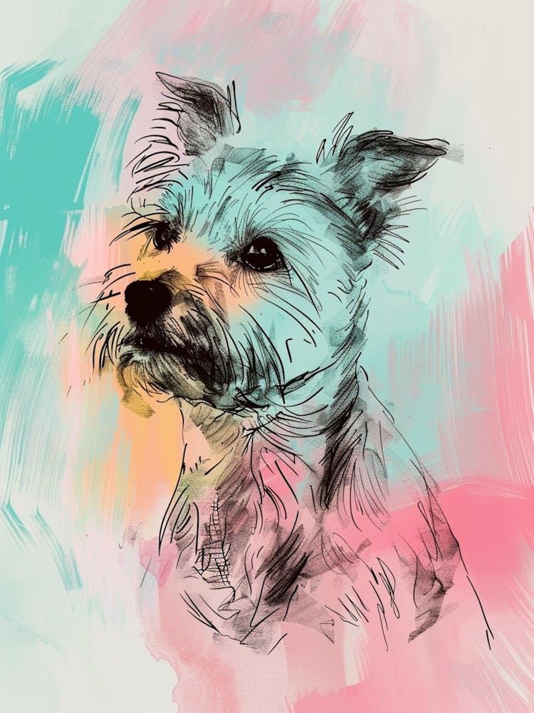 Pastel Norfolk Terrier Dog Line Illustration 4