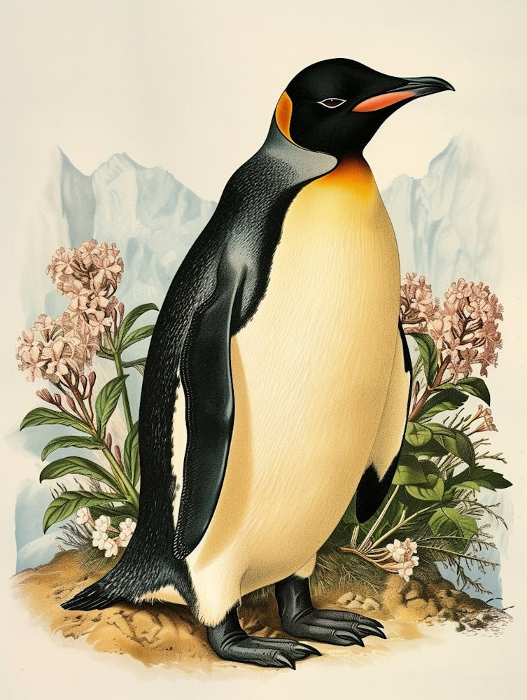 Adlie Penguin Cuverville Island Vintage Botanical Painting 2