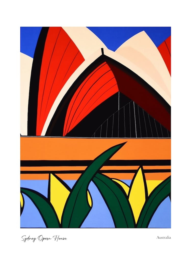 Sydney Opera House Australia Matisse Style 4 Watercolour Travel Poster