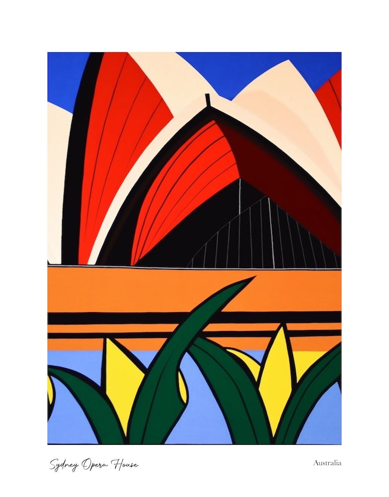 Sydney Opera House Australia Matisse Style 4 Watercolour Travel Poster