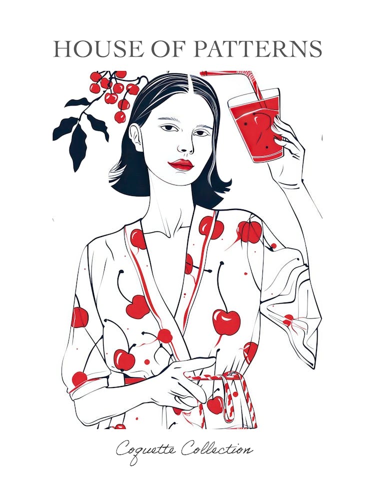 Woman Portrait With Cherries 7 Pattern Poster