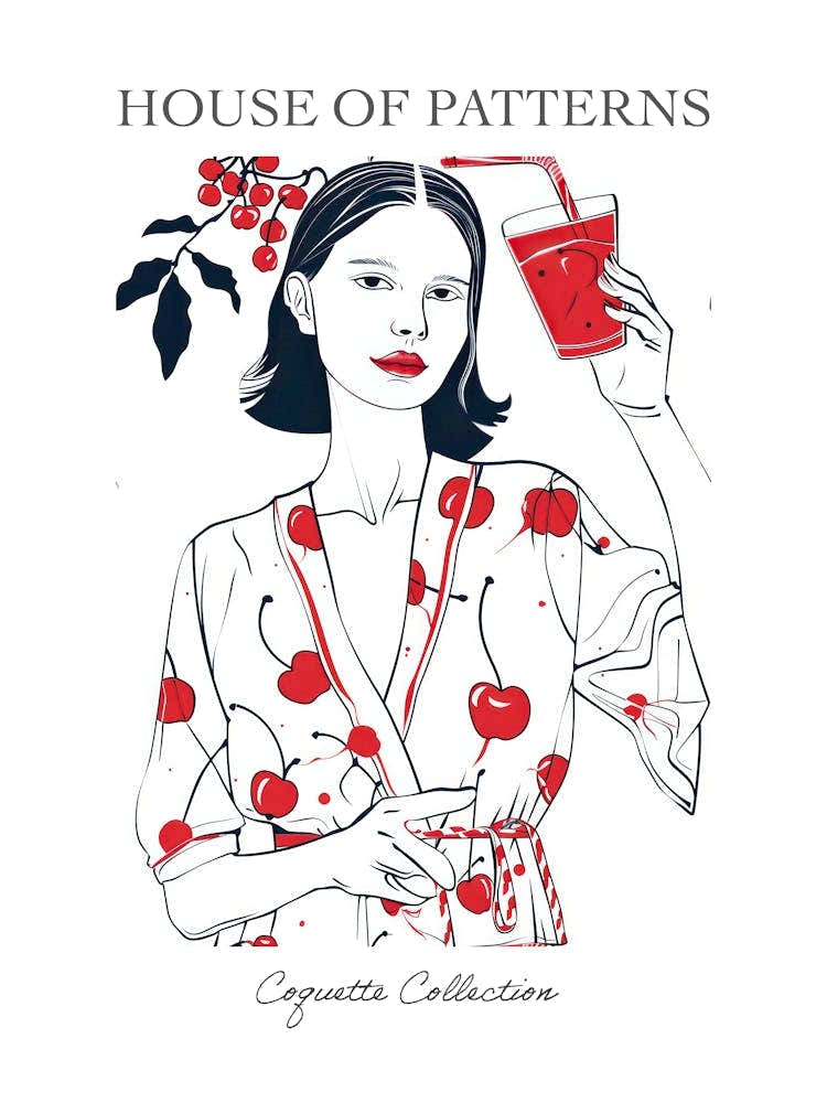 Woman Portrait With Cherries 7 Pattern Poster