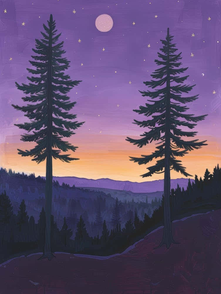 Two Pines At Sunset Canvas Print